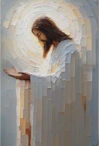 Una obra espiritual que combina arte digital y técnicas contemporáneas. Cuadro exclusivo en lienzo con marco de madera natural.