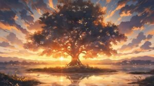 árbol sol de fondo expresivo